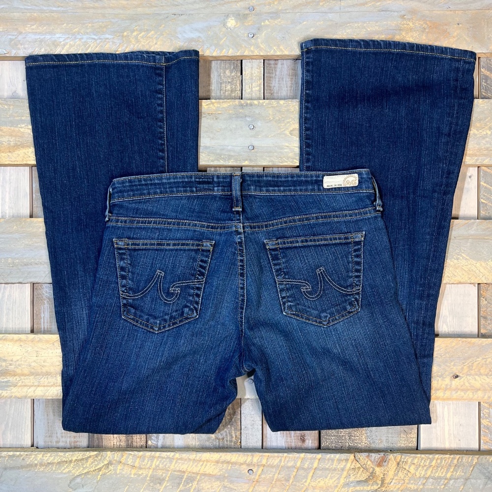 EUC [AG] Low Rise <Belle Flare> Wide Leg Stretchy Dark Blue Jeans | 28R Small 6 - Picture 12 of 13